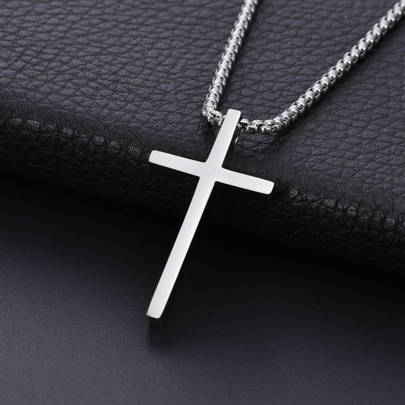 Wholesale titanium steel simple glossy square hole cross  necklace