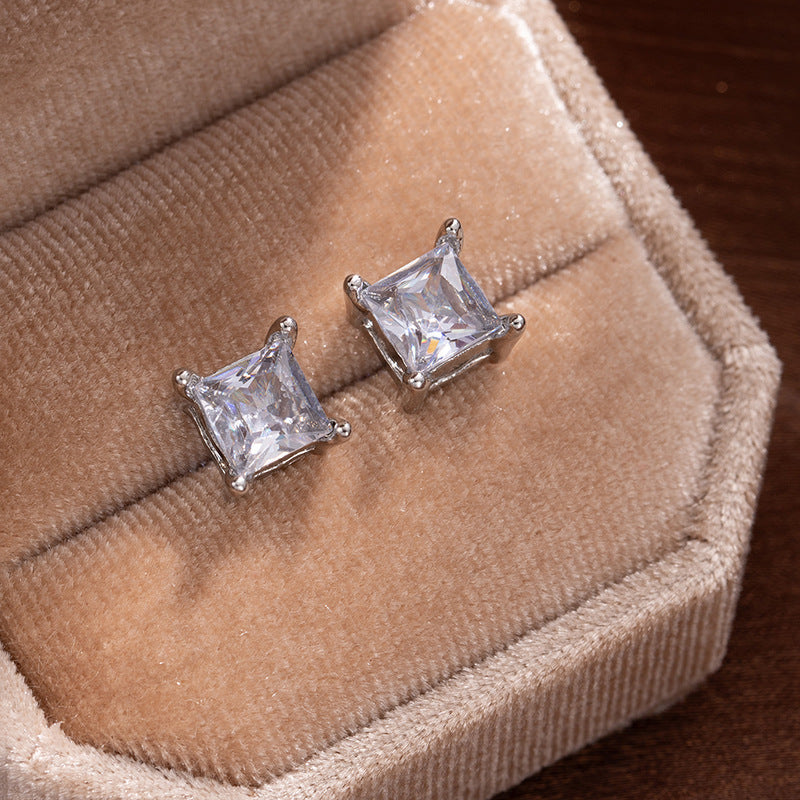 Wholesale Square diamond zircon earrings four-claw round diamond