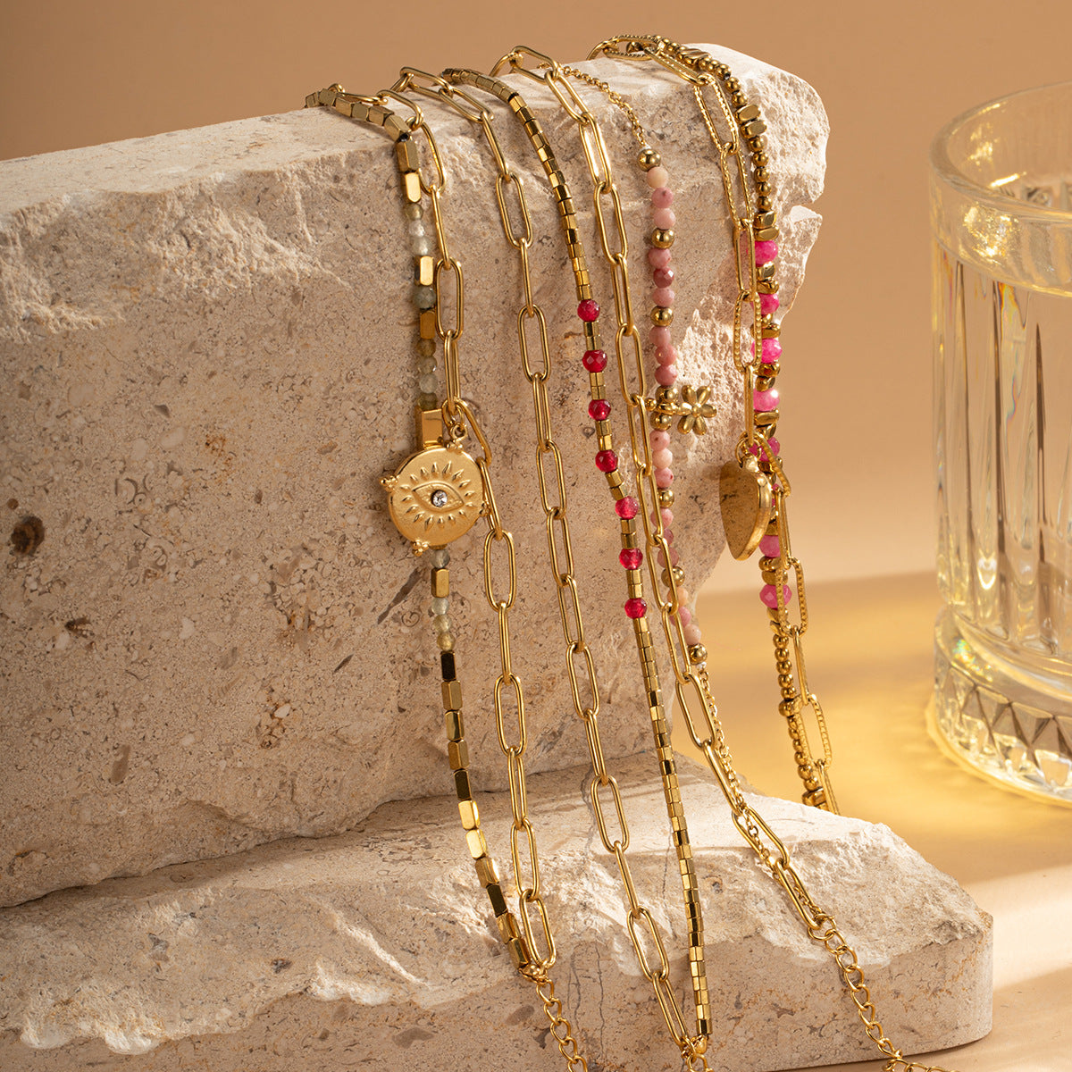 Wholesale Titanium Steel Bracelets Bohemian Natural Stone Beaded Bracelets ACC-BT-Jind001