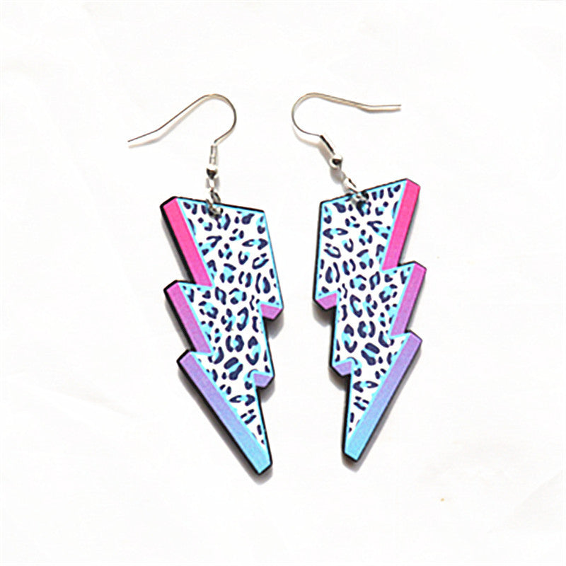 Wholesale Lightning Earrings Acrylic Double-Sided Printed Leopard Print Rainbow American Flag Lightning Shape Earrings for Women