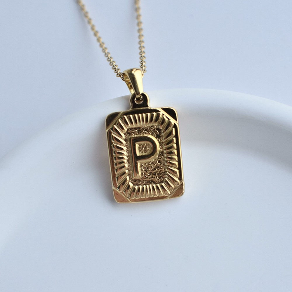 Wholesale Stainless Steel Letter Square Brand Pendant Plated 18K Necklace