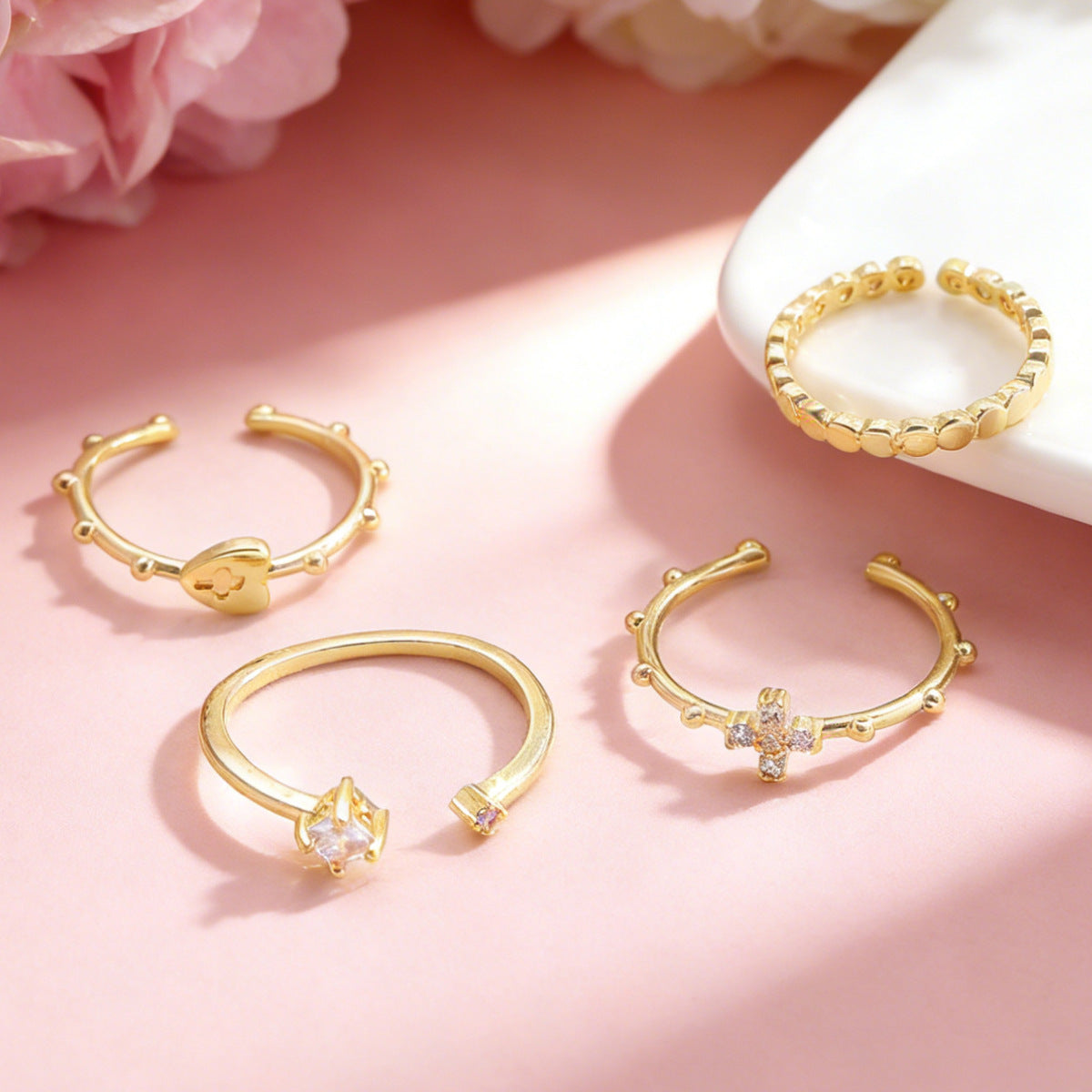 Wholesale Copper-plated man-made pearl wave design open ring set