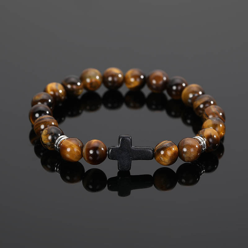 Wholesale Alloy Black Bead Bracelet with Cross Charm - Fashionable European American Style Jewelry Accessory for Everyday Wear