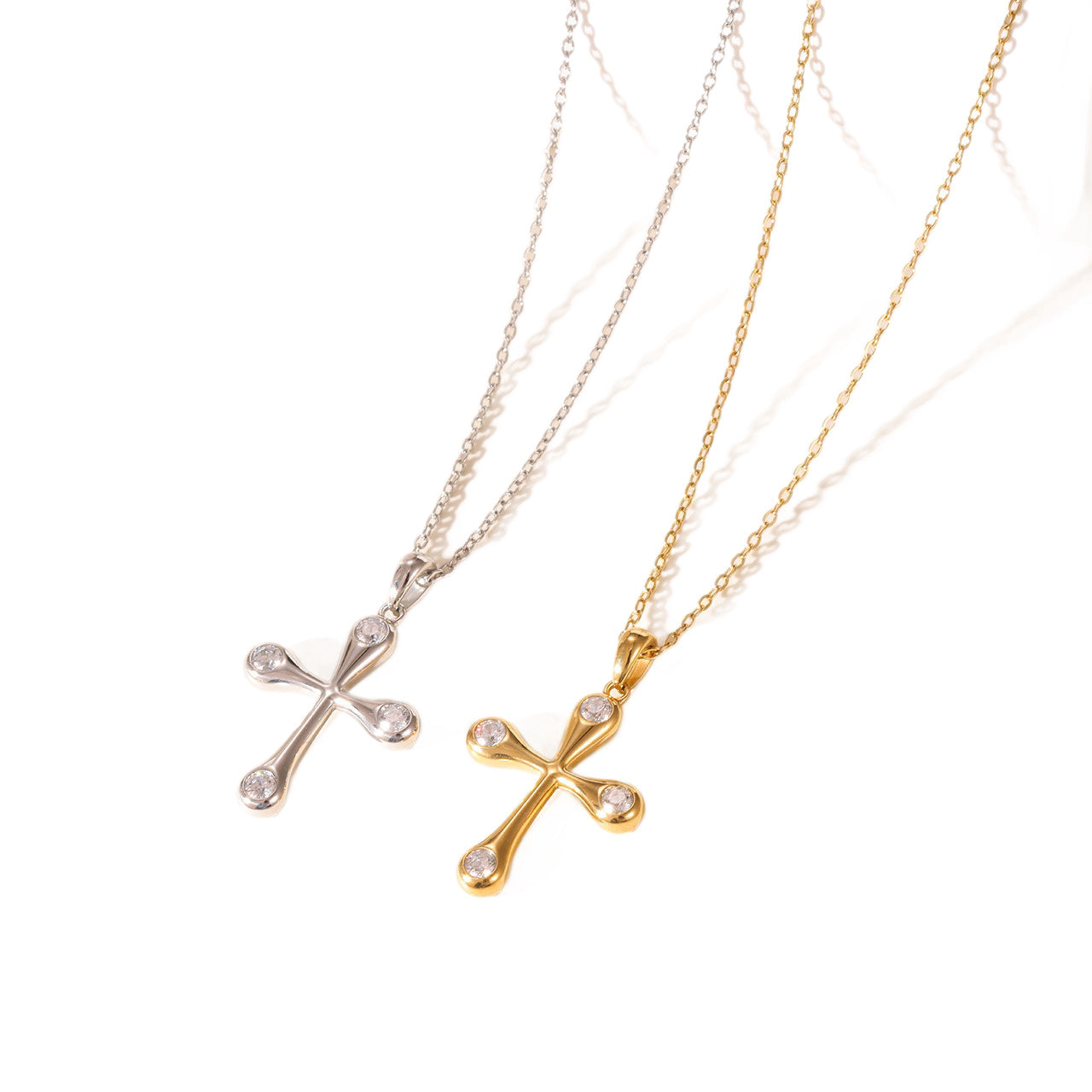 Wholesale Titanium Steel Cross  Colorful Zircon Clavicle Necklace