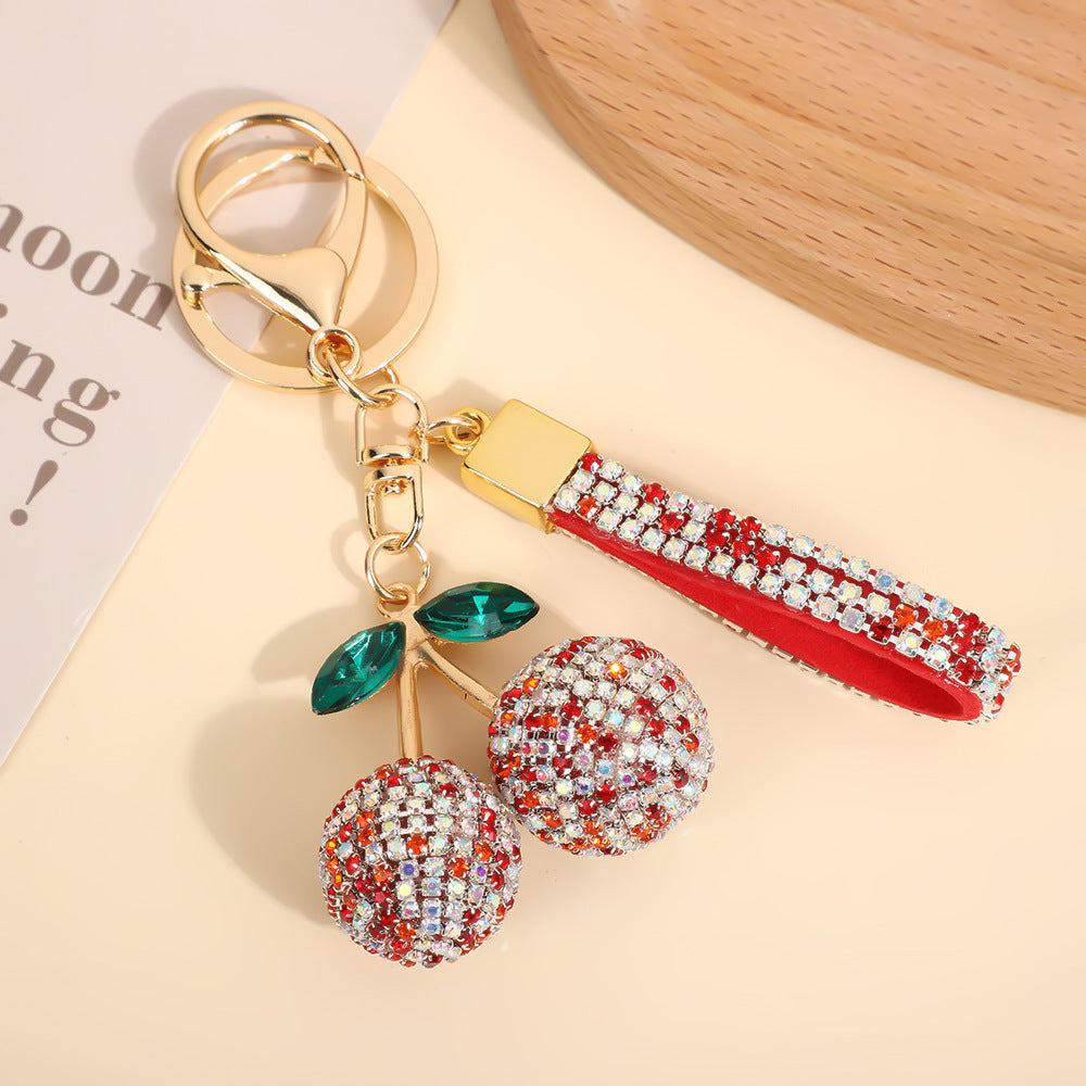 Wholesale Rhinestone Cherry Keychain Modern Minimalist Red Car Key Accessory And Bag Charm For Boutique Resale