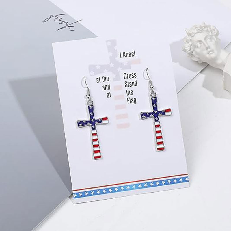 Wholesale  Independence Day Earrings Cross Earrings Oil Drops US Star Flag Pendant Necklaces