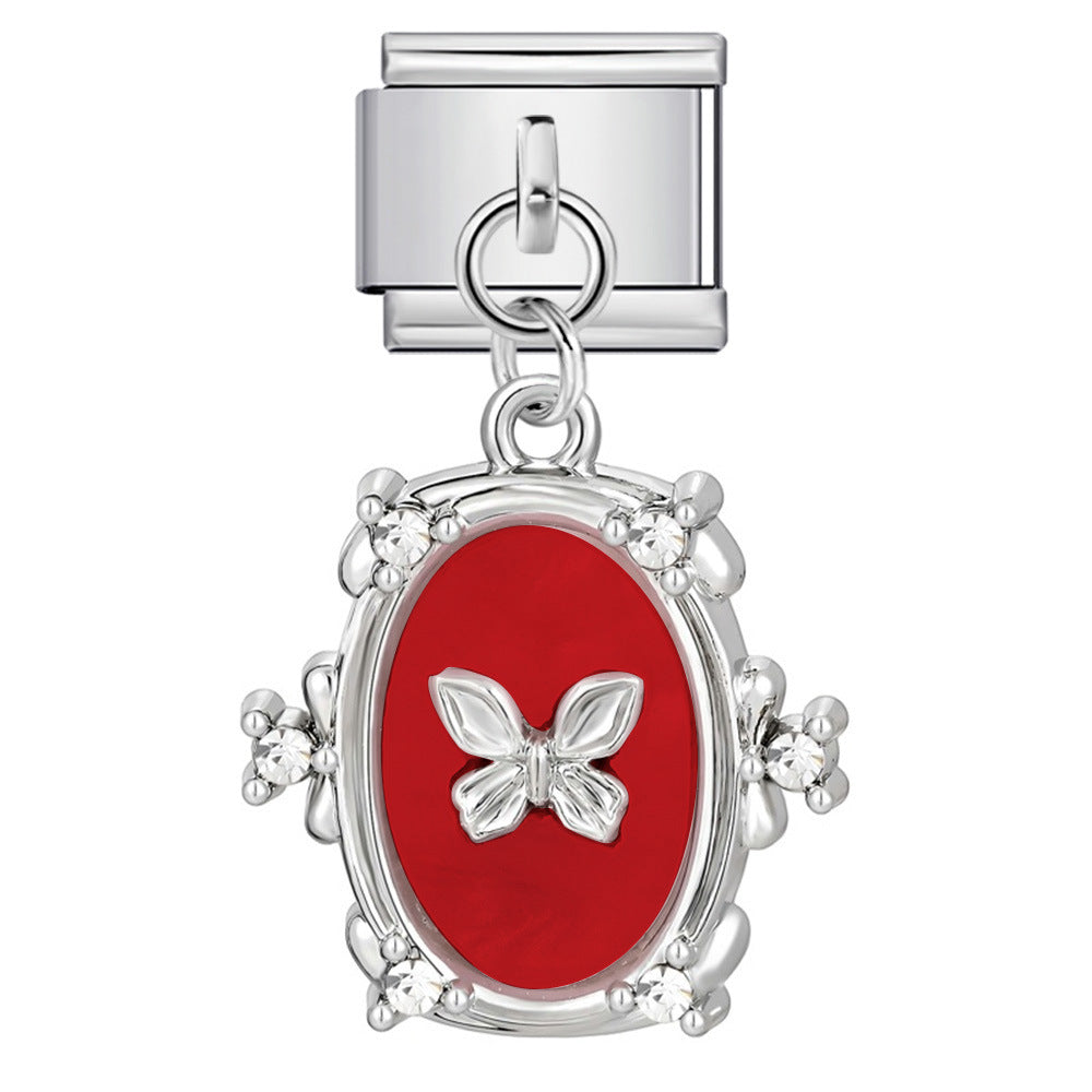 Wholesale Italian Charm Bracelet 9mm DIY Oval pendant butterfly  Creative Stainless Steel Composable Bracelet