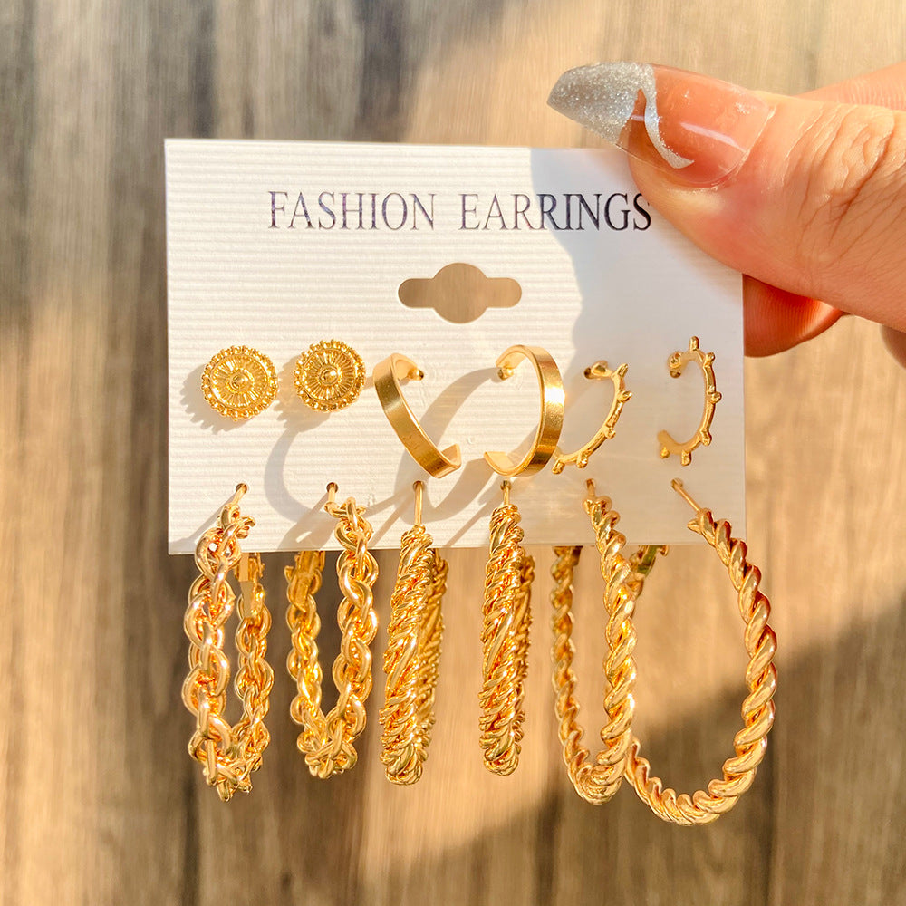 Wholesale Geometric Retro Gold Hoop Earrings Set ACC-ES-MY035