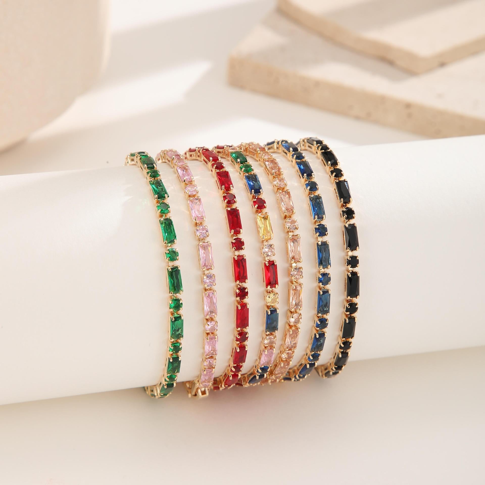 Wholesale Colorful Zircon Geometric Bracelet Fashion Jewelry Accessory Boutique Gift