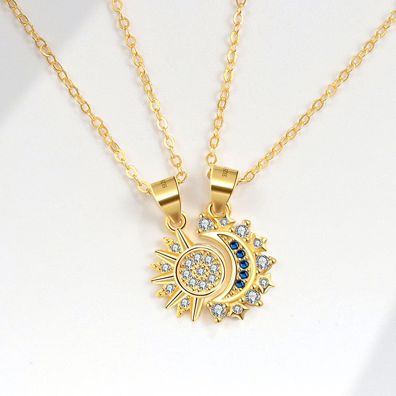 Wholesale  S925 Sterling Silver Sun Moon Couple Necklace