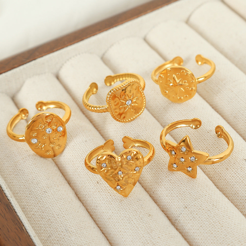 Wholesale luxury fashion niche fine throw geometric women' s ring geometric diamond titanium steel gold plated open ring