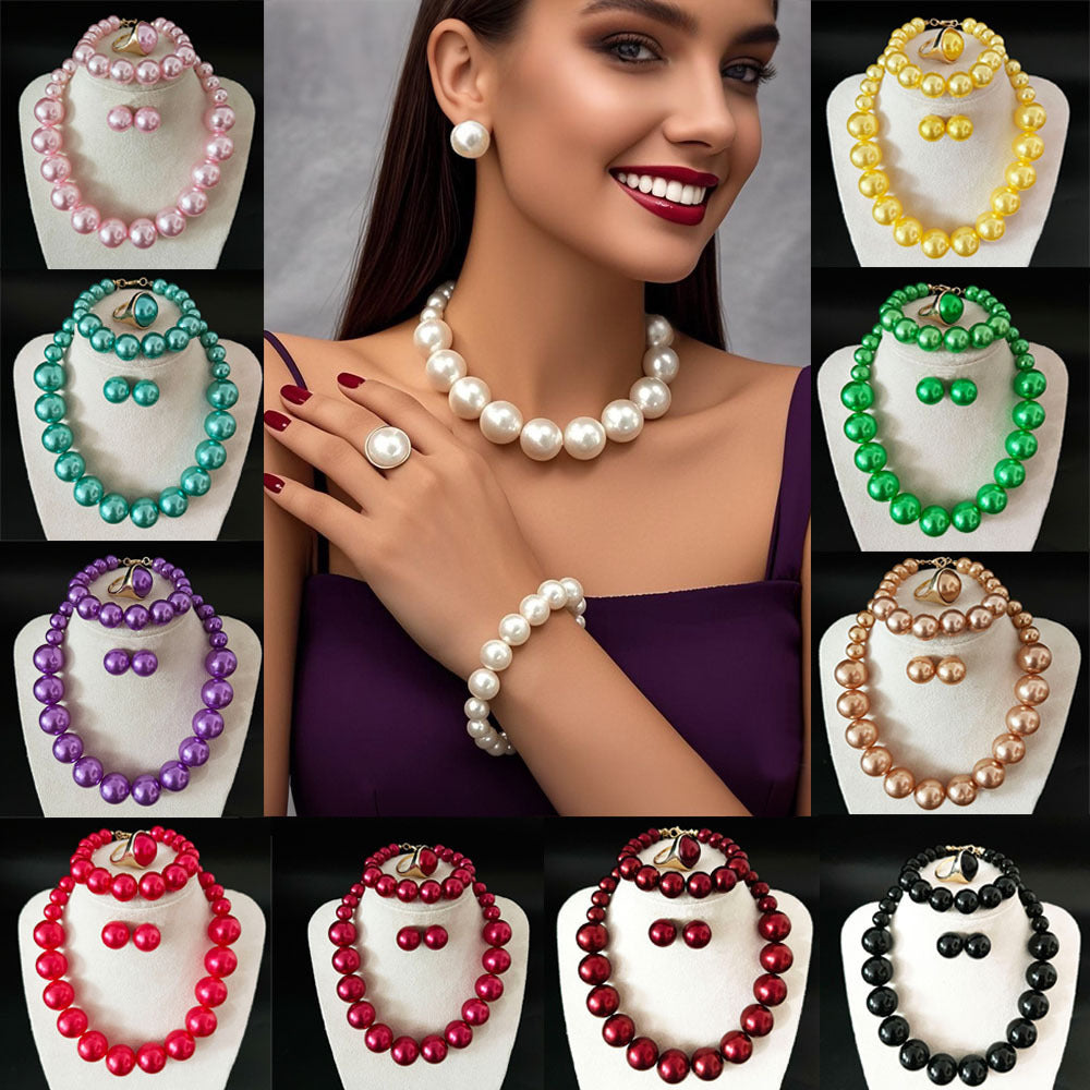 Wholesale Elegant Korean Pearl Necklace Earrings Set Bridal Jewelry Accessory Trendy Gift For Women Resale