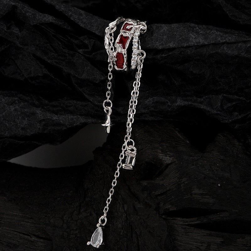 Wholesale S925 Sterling Silver Wine Red Enamel Long Tassel Ear Clip ACC-ES-YWE001