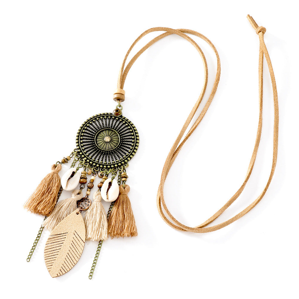 Wholesale Bohemian Tassel Necklace Fishbone Shell Coffee Color Holiday Style Jewelry Accessory Boutique Resale