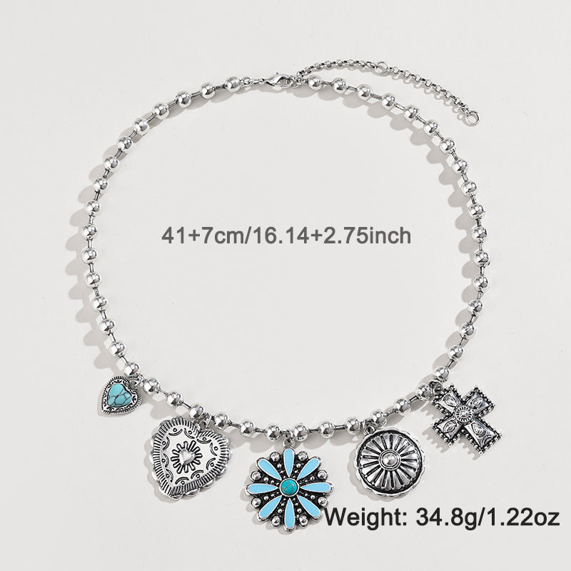 Wholesale Turquoise Wax Rope Necklace Cross Daisy Pendant Oil Drop Earrings ACC-NE-KJ003