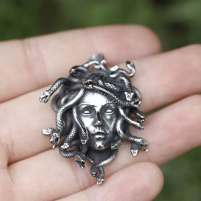 Wholesale Retro Snake Female Medusa Statue Myth Pendant  Gothic Exaggerated  Necklace
