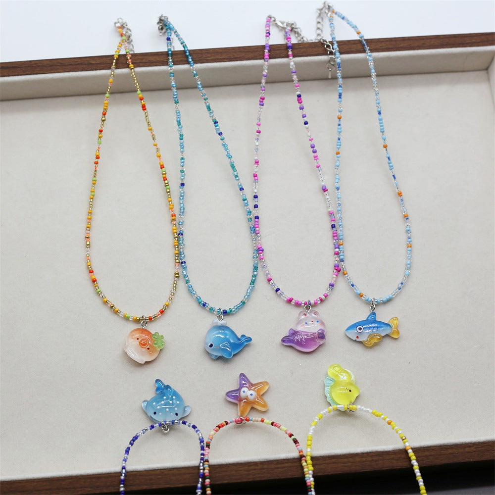 Wholesale Starfish Mermaid Octopus Pendant Rice Bead Necklace