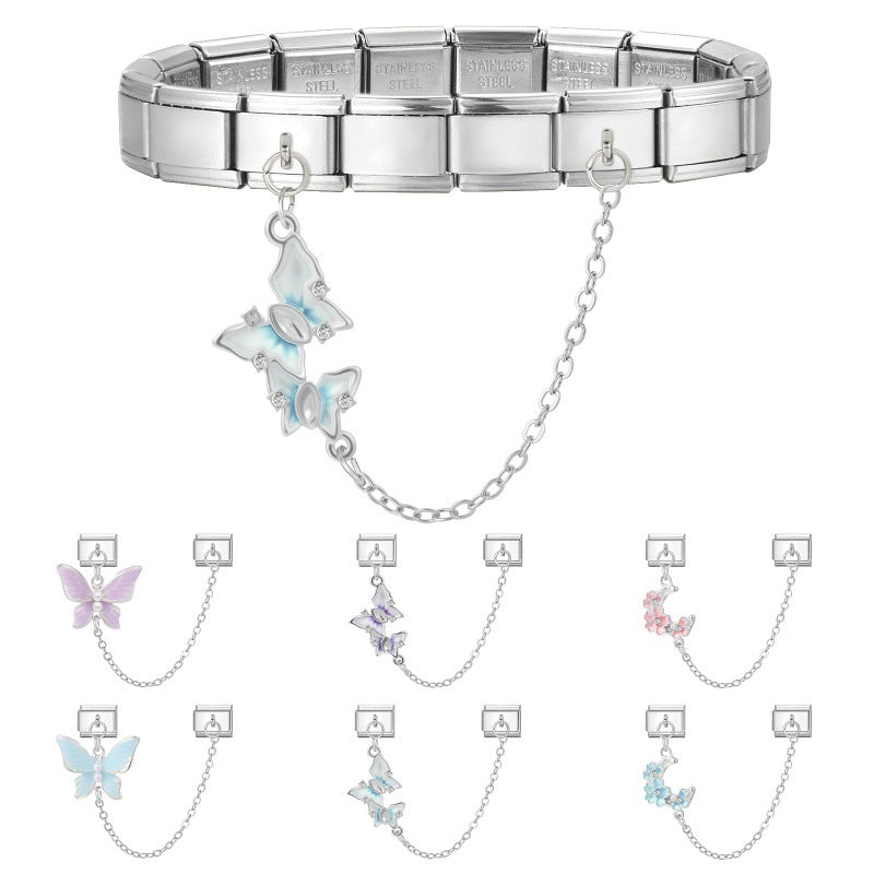 Wholesale 9mm Italian Charm Starter Bracelets DIY Double Hanger Stainless Steel Composable Bracelet