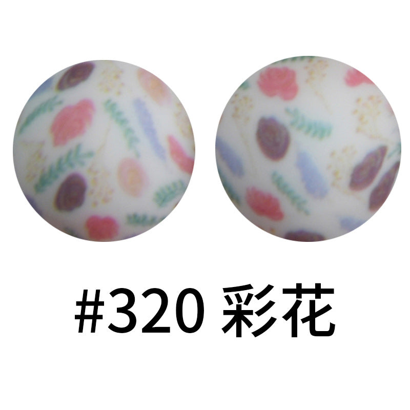 Wholesale 50pcs 15mm Western Style Leopard Skull Color Aztec Printed Silicone Balls Beads ACC-BDS-HeSheng004