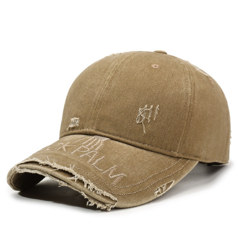 Wholesale Chic Retro Embroidery Letter Distressed Baseball Cap Washed Cotton Denim Gradient Adjustable Unisex Sun Hat