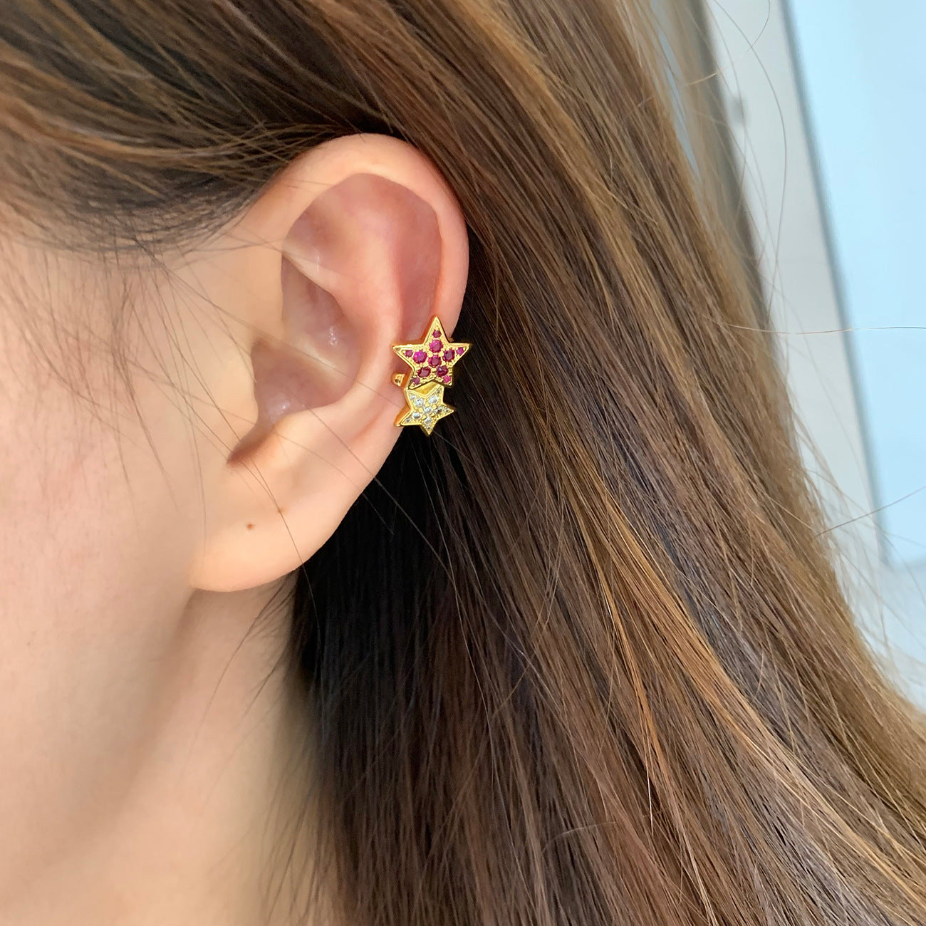 Wholesale Gemini ring light luxury  irregular star non-pierced earrings