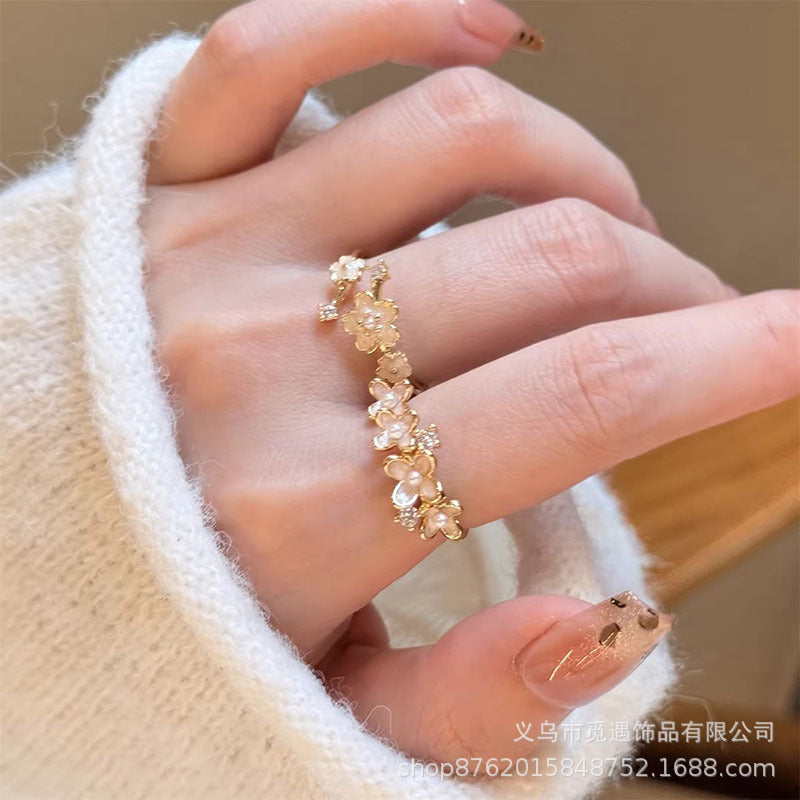 Wholesale Fashion Pearl Flower Rhinestone Ring for Women,  Adjustable Sparkle Jewelry Accessory for Everyday Wear