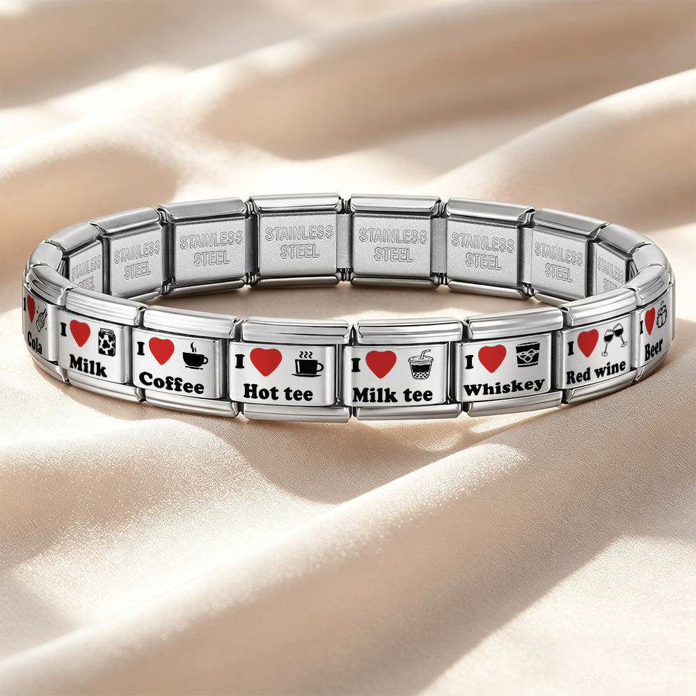 Wholesale Stainless Steel Drink Themed Laser Engraved Modular Bracelet Chic Jewelry Accessory For Everyday Wear