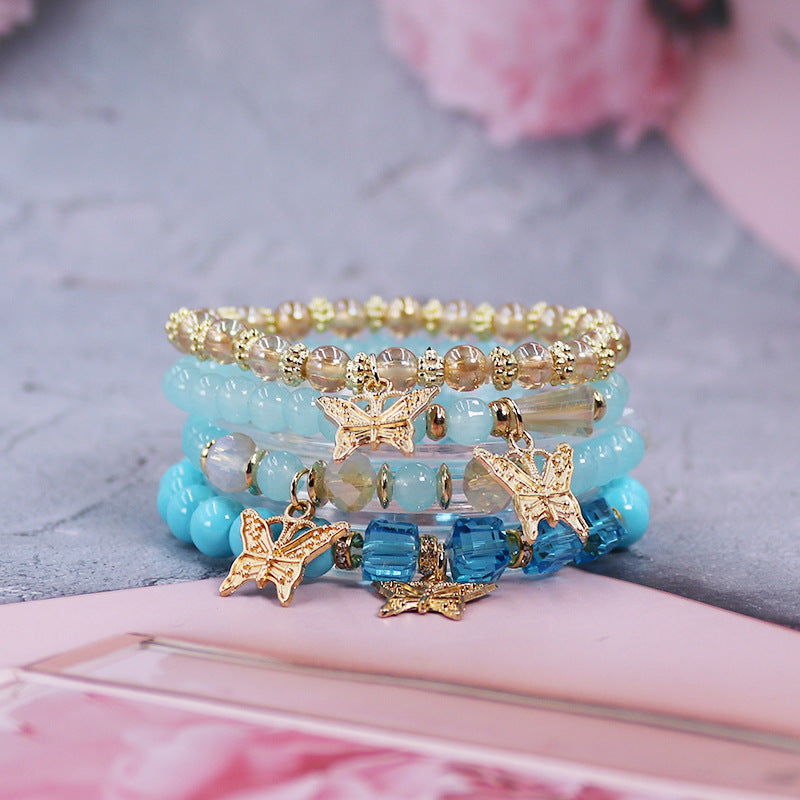 Wholesale Bohemian Multi-layer Crystal Butterfly Stretch Beaded Bracelet ACC-BT-NaiHong006