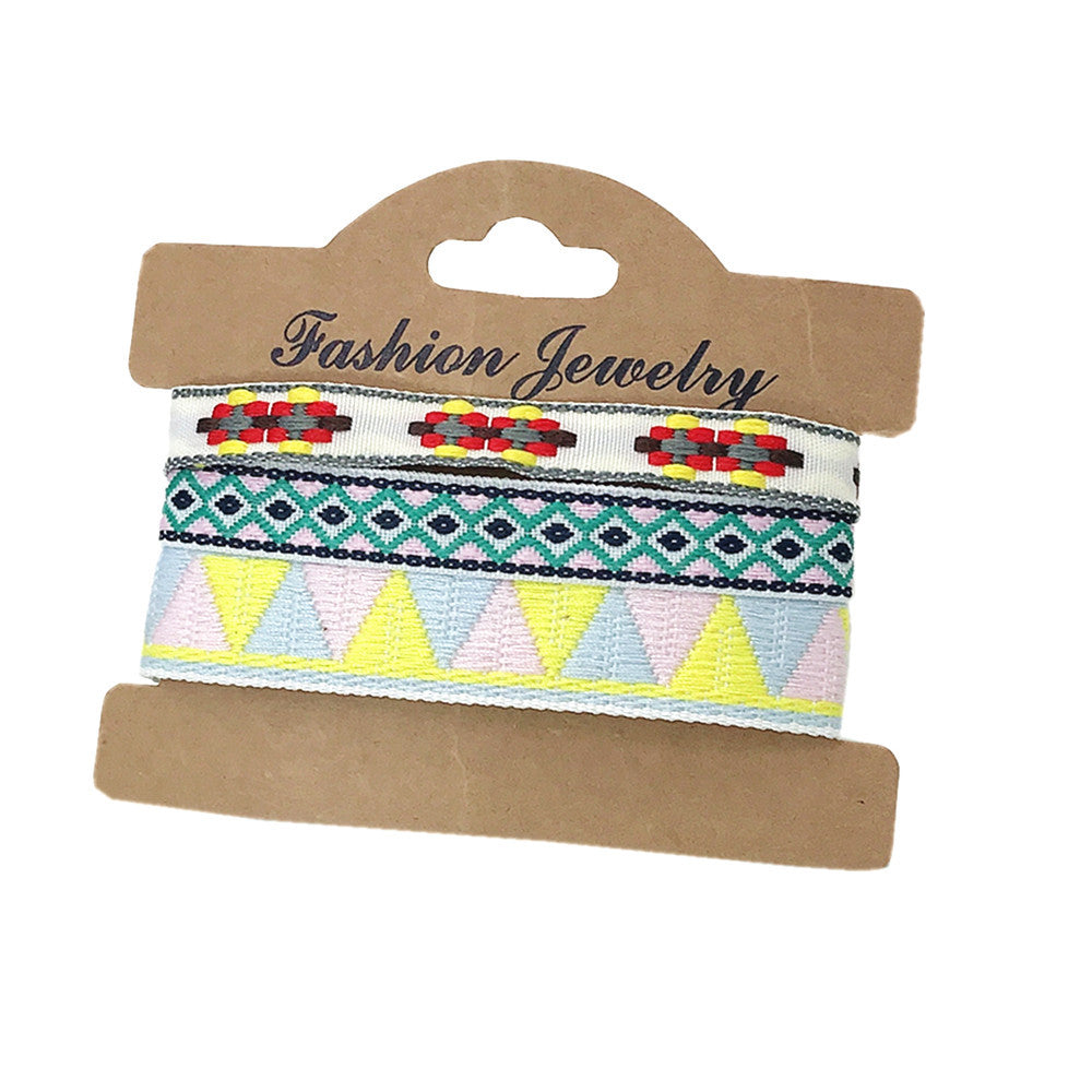 Wholesale 3 Pcs Set Hot Sale Retro Ethnic Bohemian Hand Rope Nepal Colorful Woven Bracelet Jewelry