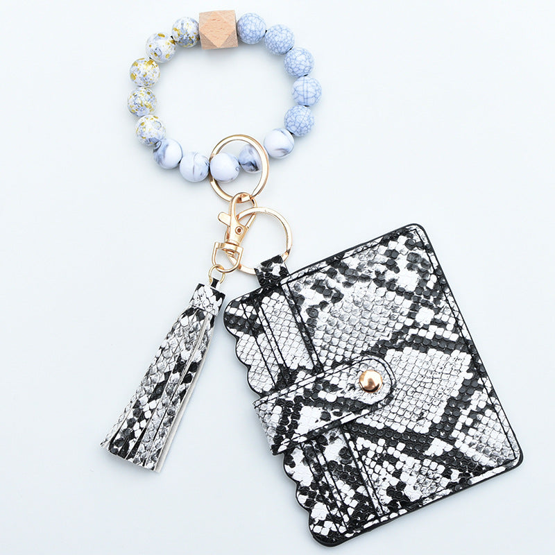 Wholesale Leopard Plaid Western Style Card Holder Silicone Beaded Wristlet Keychain ACC-KC-QiuXue011