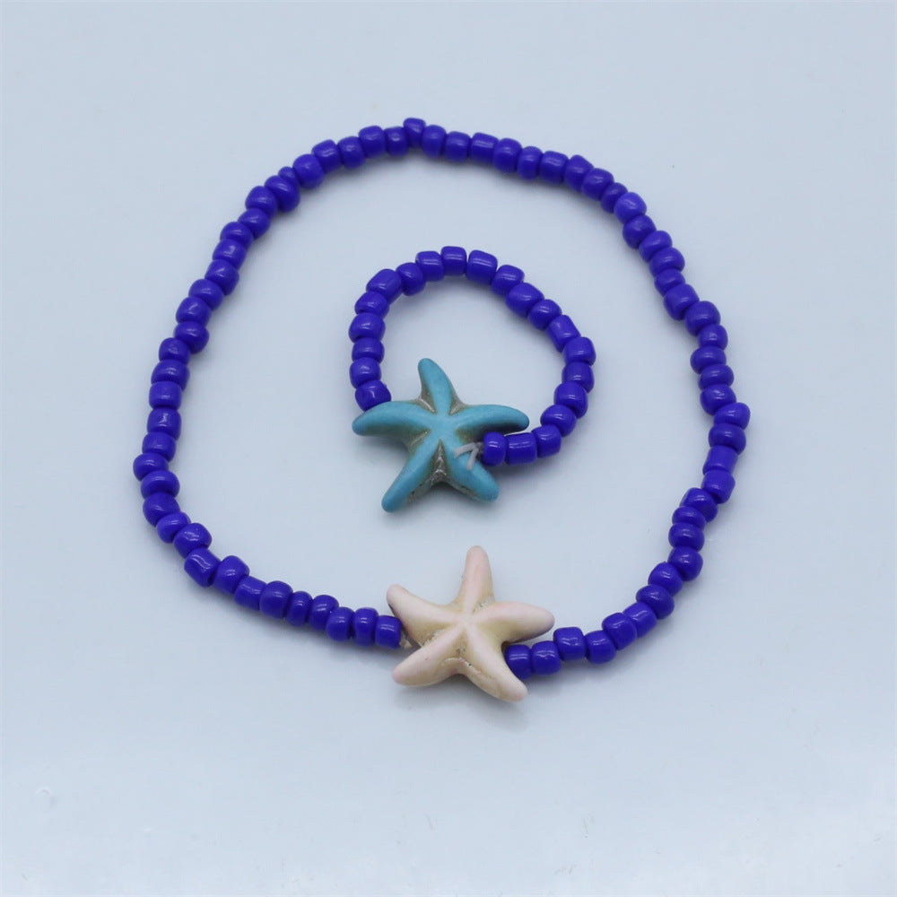 Wholesale  bohemian beach style starfish rice beads beaded bracelet