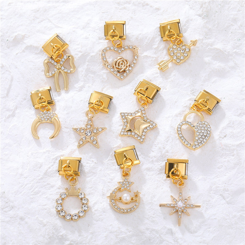 Bracelet de charme italien en gros 9 mm DIY Splicing Gold Star Heart Titanium Steel Bracelet composable