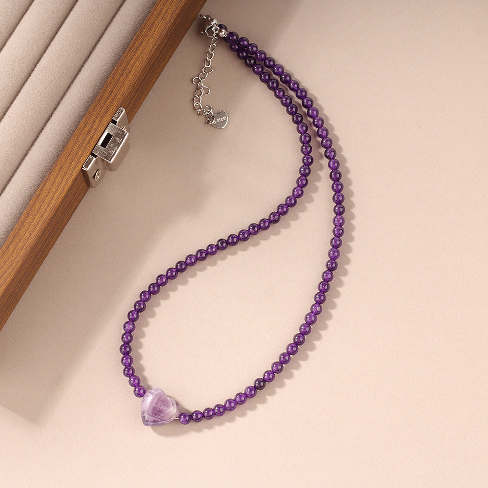 Wholesale Heart-shaped Tiger Eye Beaded Necklace
