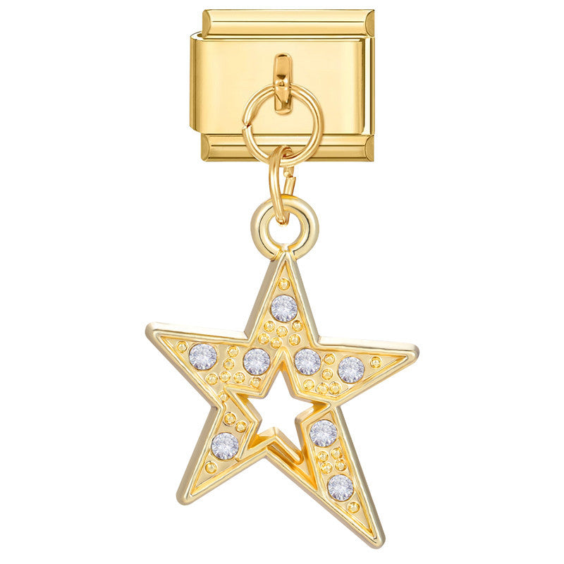 Bracelet de charme italien en gros 9 mm DIY Splicing Gold Star Heart Titanium Steel Bracelet composable