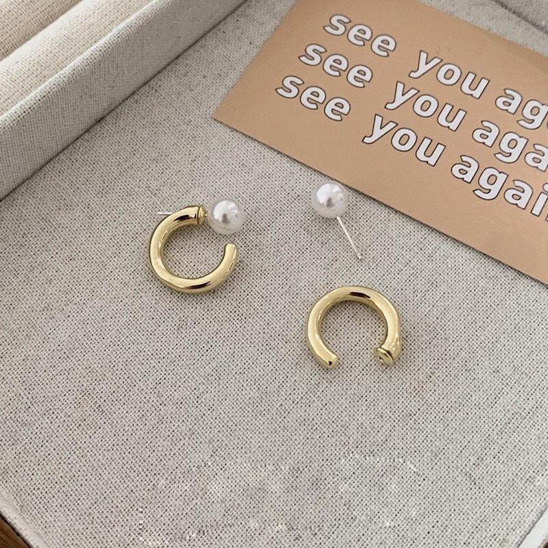 Wholesale Silver-Tone Metal C-Shaped Pearl Earrings Korean Style Fashion Jewelry Accessory