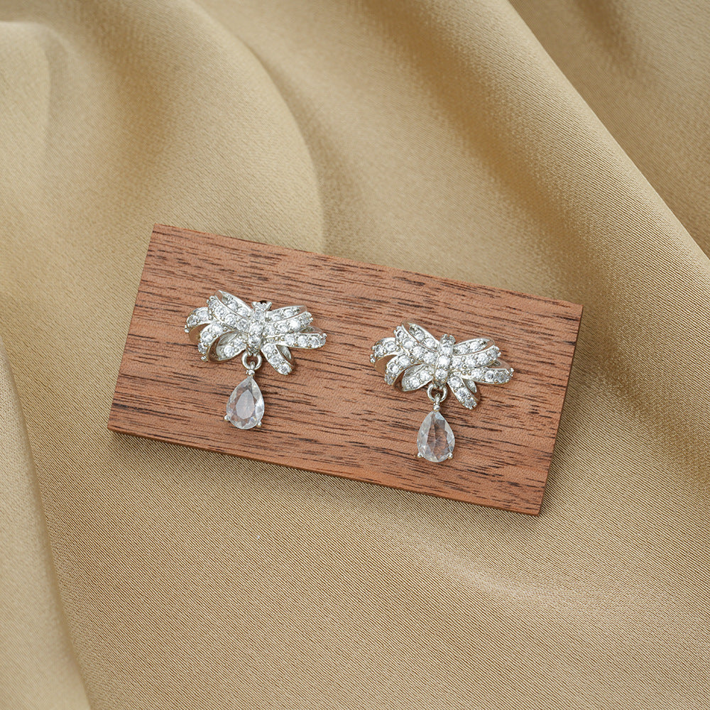 Wholesale Titanium Steel Bow Zircon Necklace and Earrings Set for Women Everyday Jewelry