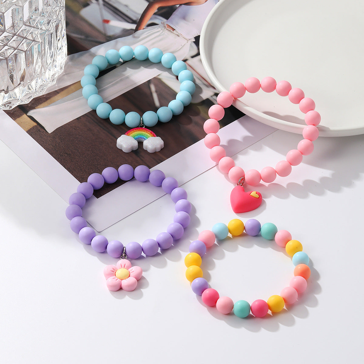 Wholesale Cartoon Dopamine Style Malone Stacked Hand Beaded Bracelet suit
