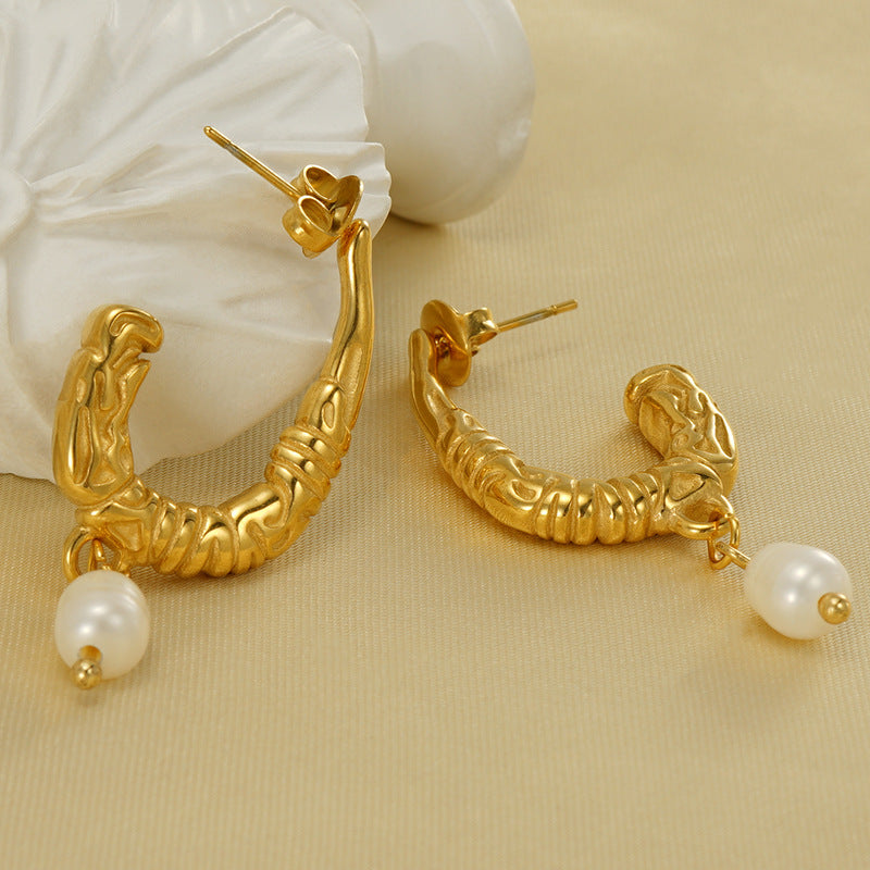 Wholesale Stainless Steel U-shaped Pearl Earrings