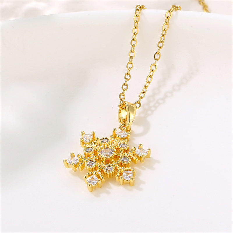 Wholesale Christmas Zircon Flower Necklace Snowflake Stainless Steel Necklaces ACC-NE-Jisen003