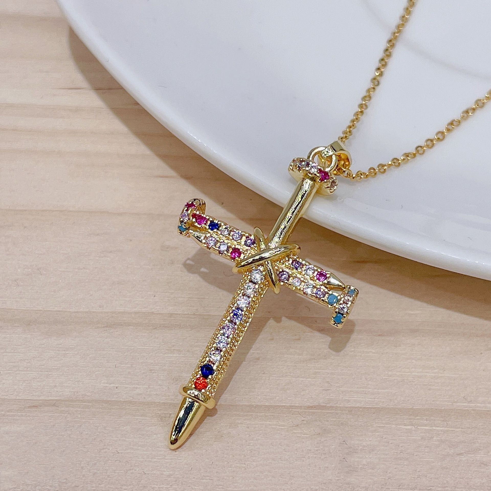 Wholesale 14K Gold Plated Copper Hip Hop Cross Pendant Necklace Micro Set Zircon Fashion Jewelry Accessory For Everyday Wear