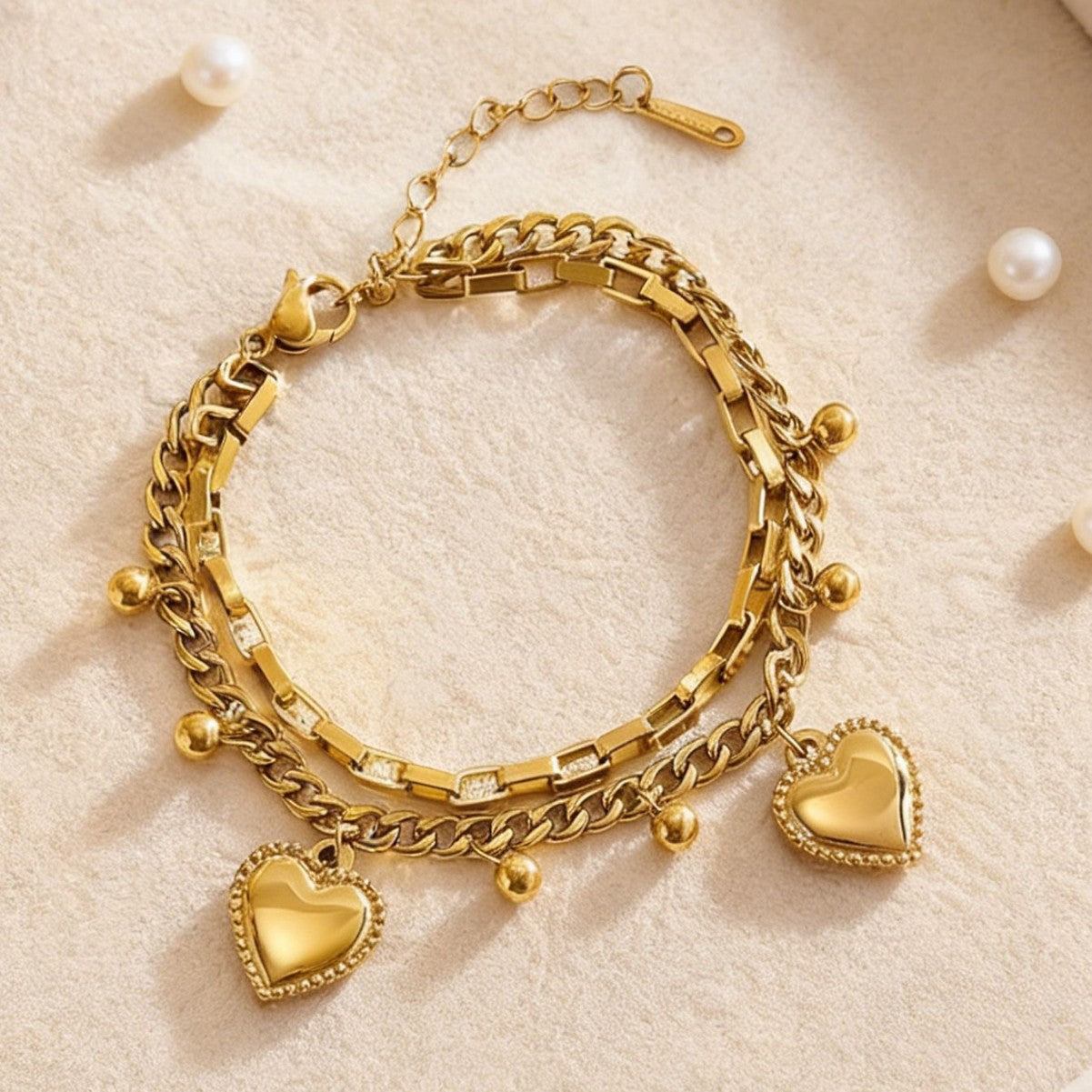 Wholesale Stainless Steel Electroplated Heart Double Layer Bracelet Women' s Fashion Accessory