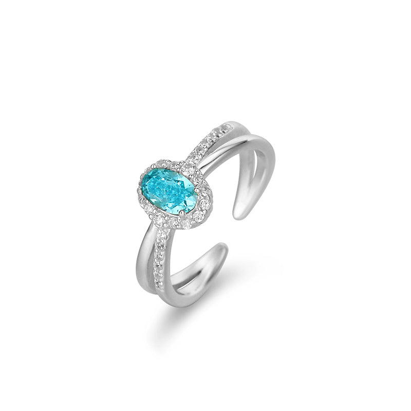 Wholesale Blue Zircon Ring S925 Sterling Silver Ice Flower Stone Jewelry