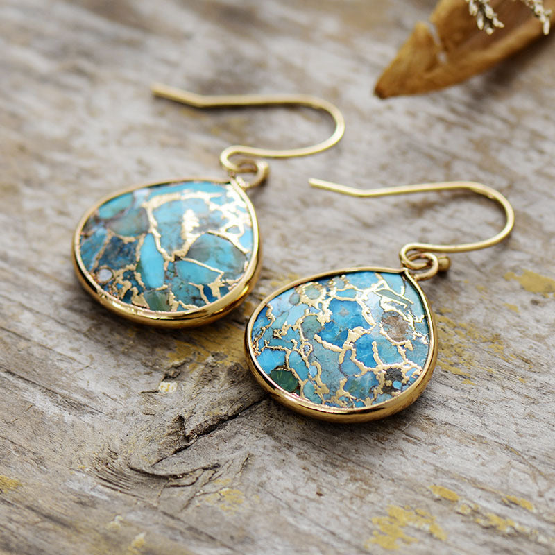 Wholesale  Bohemian Natural Stone Teardrop Pendant Earrings