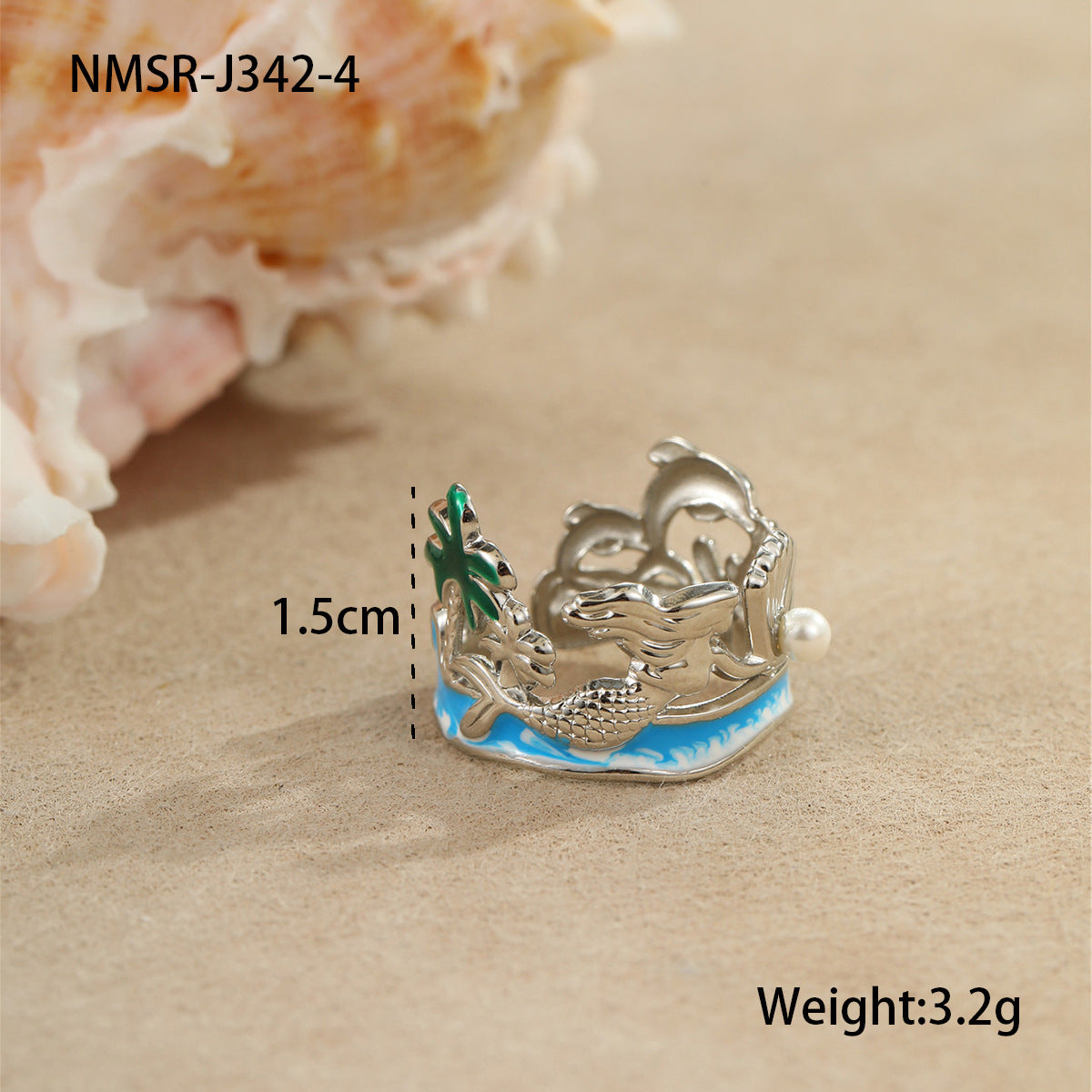 Wholesale Ocean Style Mermaid Pearl Ring Stainless Steel Gold-Plated Open Ring