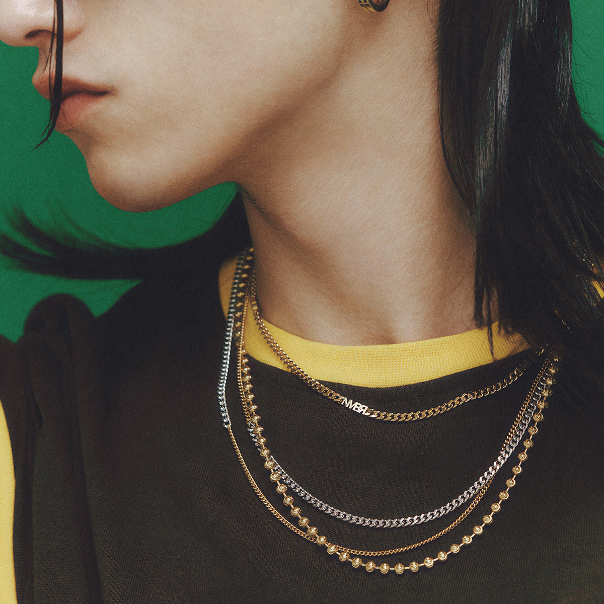 Wholesale 18K gold stainless steel gold and silver color matching 2MM 3MM flat grinding chain  necklace