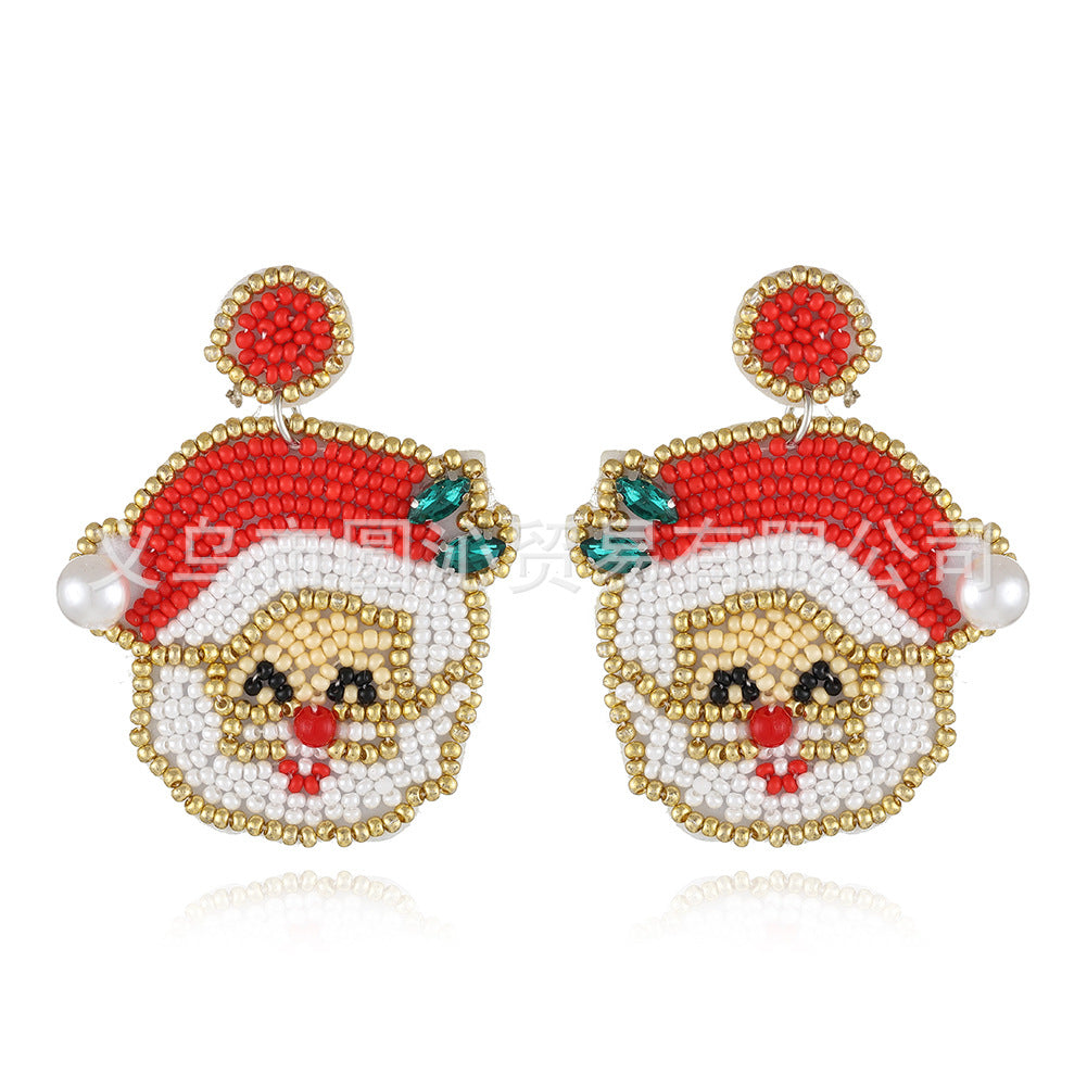 Wholesale Christmas fabric rice bead earrings