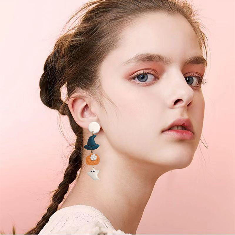 Wholesale  Pumpkin Magic Hat Clay Earrings