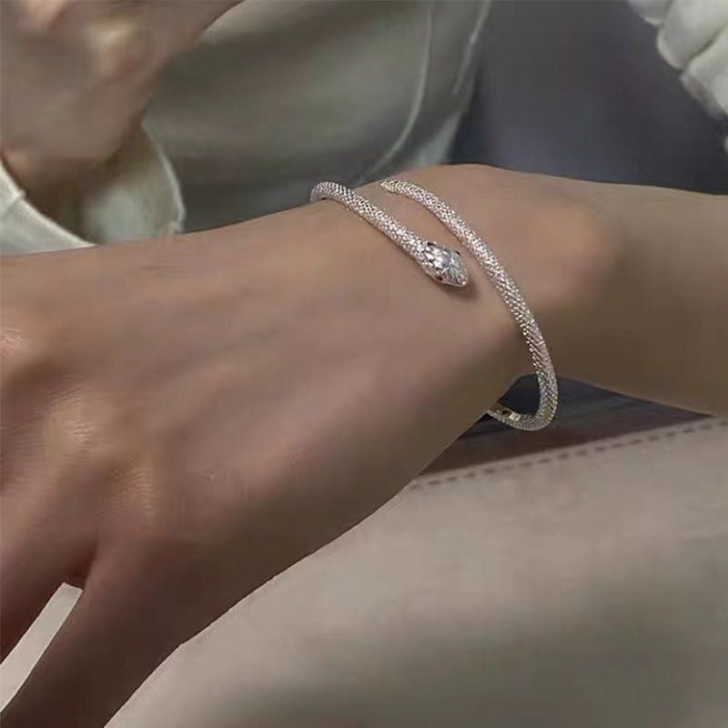 Wholesale Silver Snake Design Adjustable Alloy Bangle Bracelet Jewelry Accessory For Gift Boutique Resale