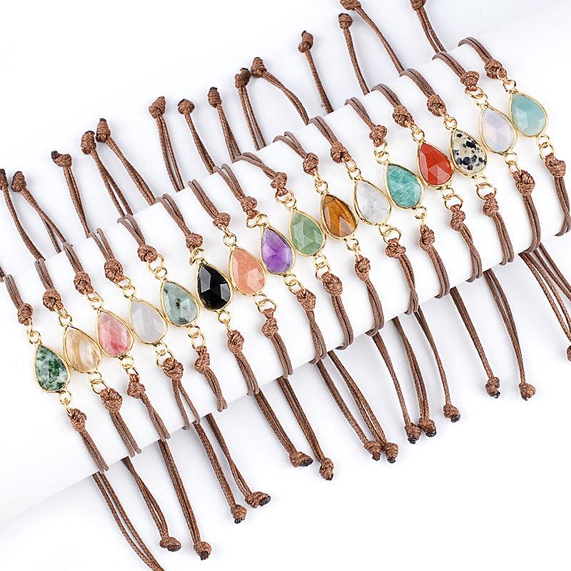 Wholesale Adjustable Woven Tiger Eye Stone Teardrop Bracelet Fashion Accessory Gift