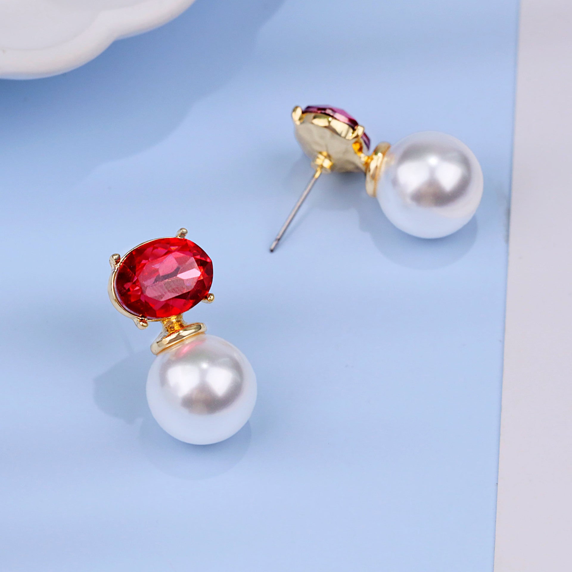 Wholesale Red Rhinestone Pearl Earrings